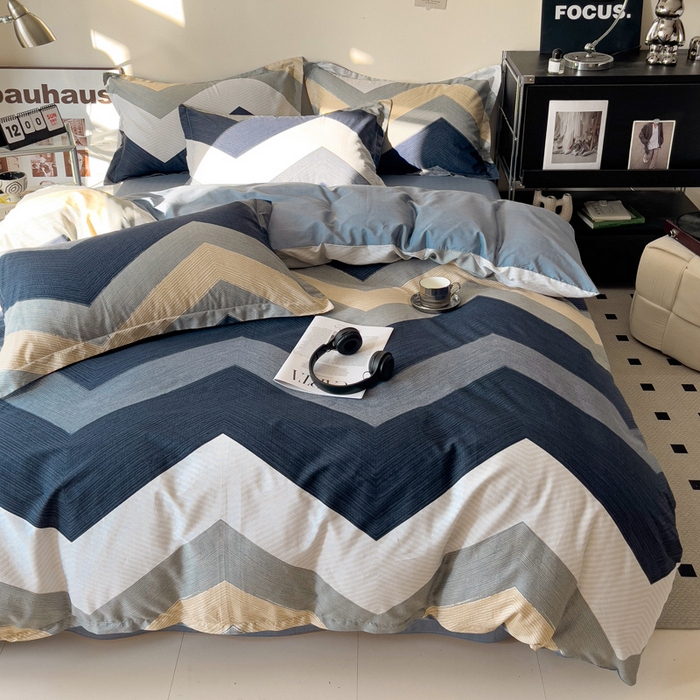 91家纺网 家纺一手货源 找家纺 盛馨 2025年高支高密全棉套件简约北欧风13372纯棉床笠四件套三件套 艾伦