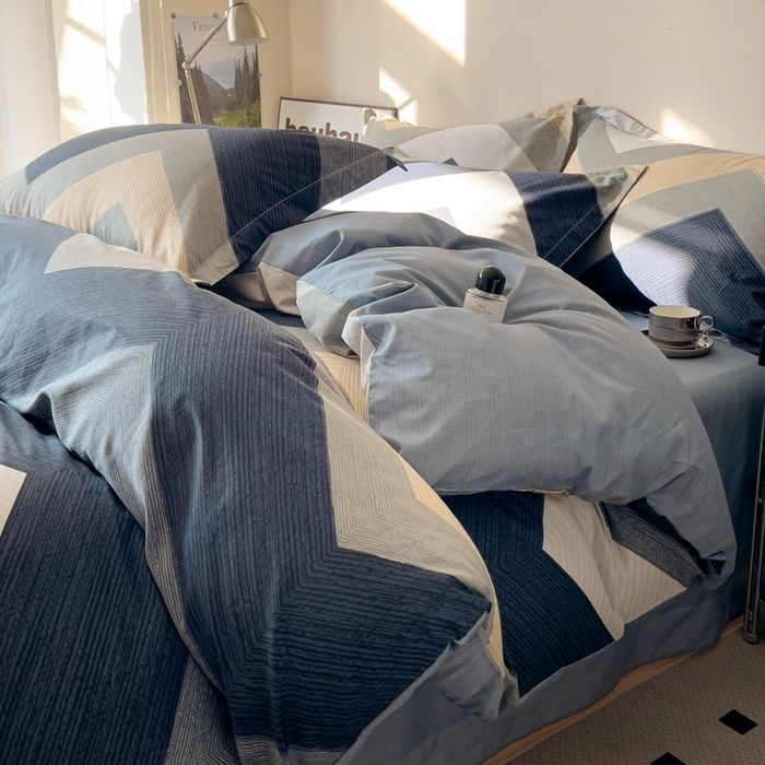 91家纺网 家纺一手货源 找家纺 盛馨 2025年高支高密全棉套件简约北欧风13372纯棉床笠四件套三件套 艾伦