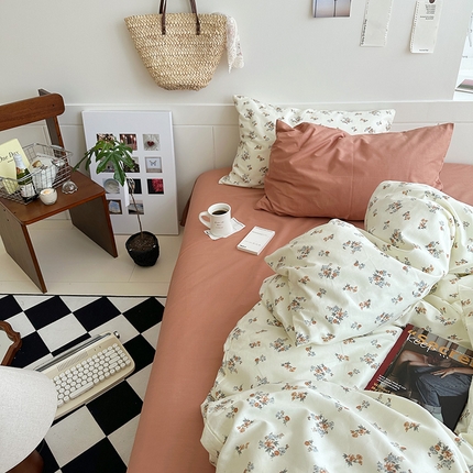 91家纺网 家纺一手货源 找家纺 （总）2025新款纯棉小清新四件套小碎花学生三件套纯色床单印花枕套双人床笠