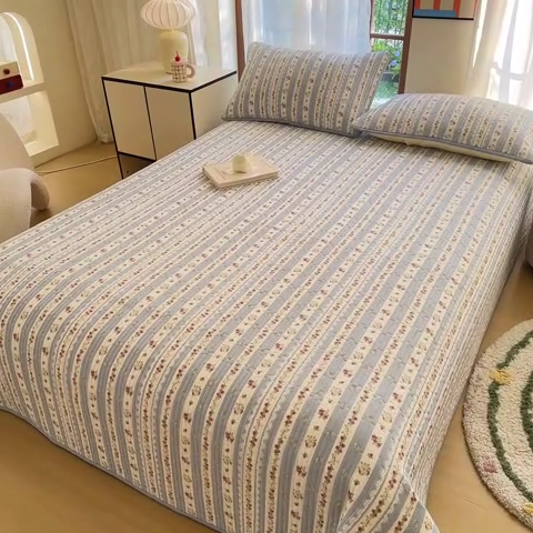 91家纺网 家纺一手货源 找家纺 2025新款13070单面全棉绗缝床盖三件套 春晴