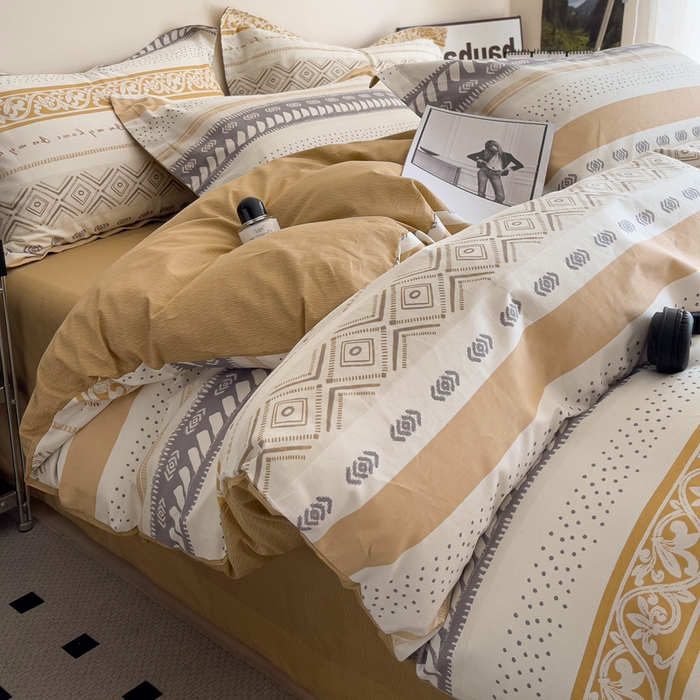 91家纺网 家纺一手货源 找家纺 盛馨 2025年高支高密全棉套件简约北欧风13372纯棉床笠四件套三件套 米洛