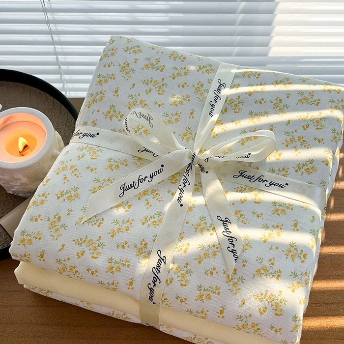 91家纺网 家纺一手货源 找家纺 暖芯优选 2025新款针织棉双层纱四件套小碎花被套床单床笠款学生三件套新款直播热款-叠拍图-系列一 知晓