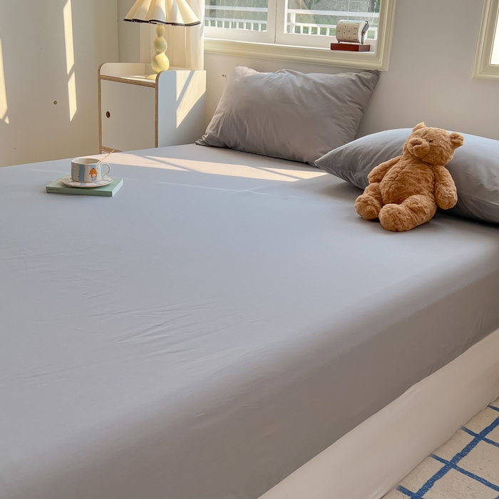 91家纺网 家纺一手货源 找家纺 韩巢家纺 2025新款A类纯色格子水洗棉床笠单件床罩床套 A类浅灰-床笠