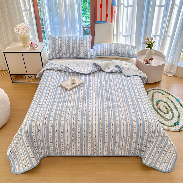 91家纺网 家纺一手货源 找家纺 2025新款13070单面全棉绗缝床盖三件套 春晴