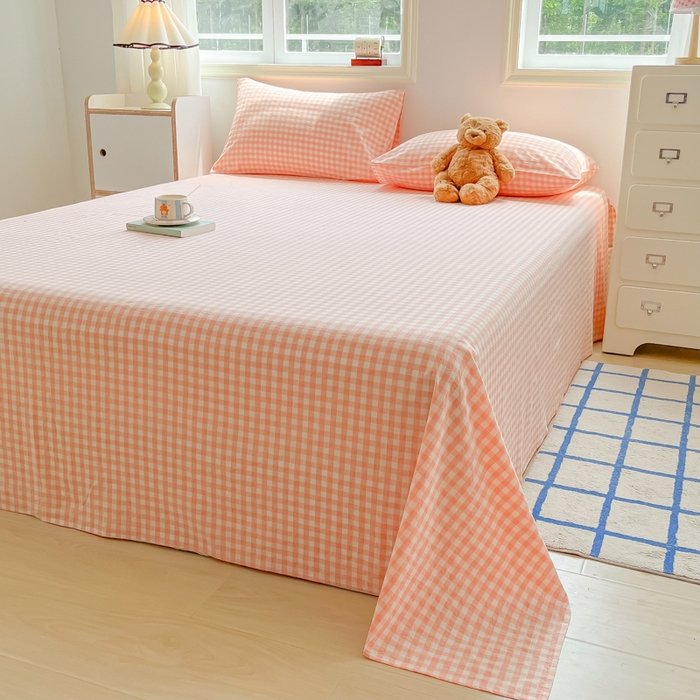 91家纺网 家纺一手货源 找家纺 韩巢家纺 2025新款格子纯色A类水洗棉床单单件 A类草莓格-床单