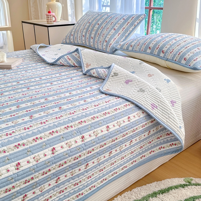 91家纺网 家纺一手货源 找家纺 2025新款13070单面全棉绗缝床盖三件套 春晴