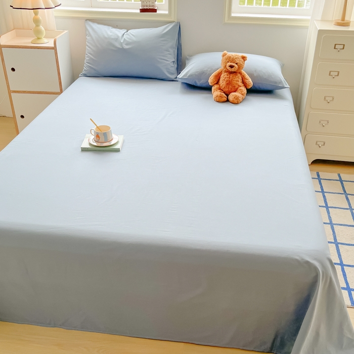 91家纺网 家纺一手货源 找家纺 韩巢家纺 2025新款格子纯色A类水洗棉床单单件 A类浅兰-床单