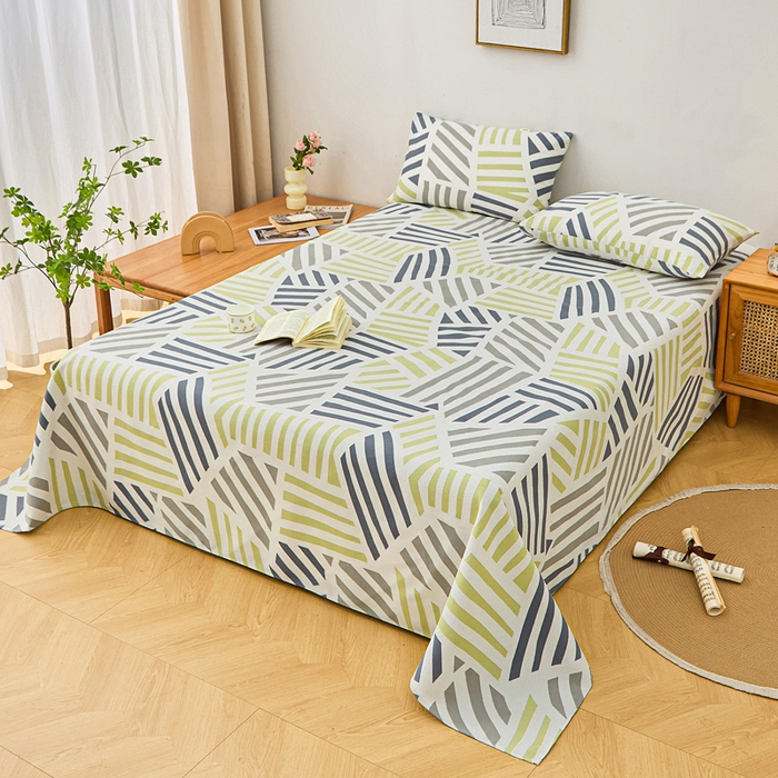 91家纺网 家纺一手货源 找家纺 棉乐町家居 2025年新款印花原棉标老粗布床单 几何