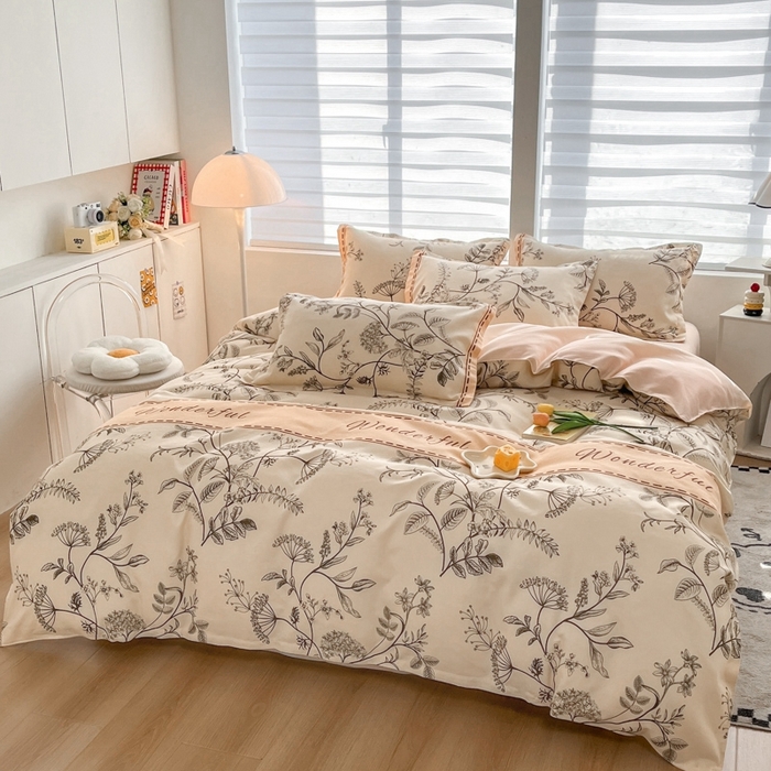 91家纺网 家纺一手货源 找家纺 米瑞娜 2025新款植物羊绒四件套 长安花恋