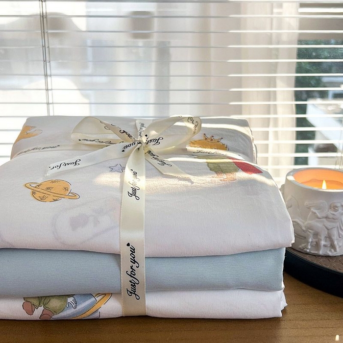 91家纺网 家纺一手货源 找家纺 暖芯优选 2025新款针织棉双层纱四件套小碎花被套床单床笠款学生三件套新款直播热款-叠拍图-系列一 王子