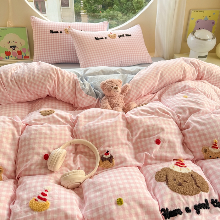 91家纺网 家纺一手货源 找家纺 优佳优品 2024新款水洗棉毛巾绣四件套（可提供买家秀） 幸运小熊