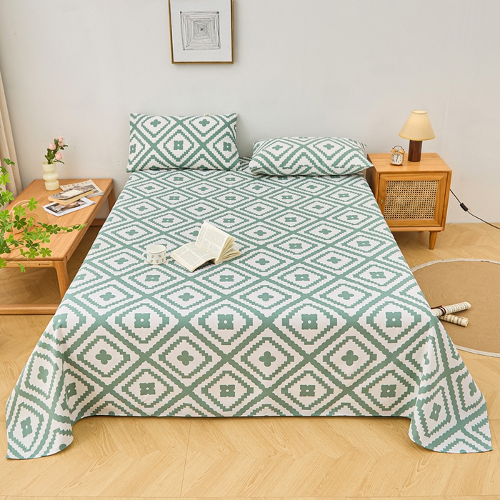 91家纺网 家纺一手货源 找家纺 首爱家纺 2025新款印花原棉标老粗布床单老粗布凉席软凉席 波澜-绿