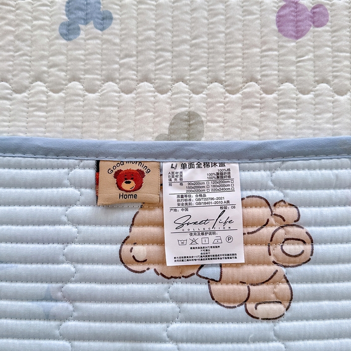 91家纺网 家纺一手货源 找家纺 2025新款13070单面全棉绗缝床盖三件套 奇趣欢乐园-蓝