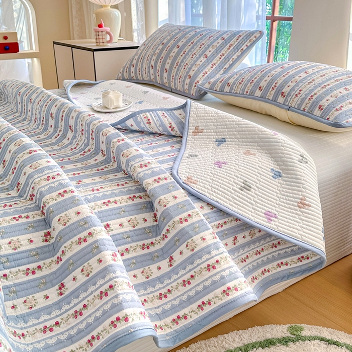 91家纺网 家纺一手货源 找家纺 2025新款13070单面全棉绗缝床盖三件套 春晴