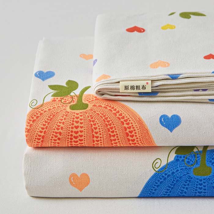 91家纺网 家纺一手货源 找家纺 首爱家纺 2025新款印花原棉标老粗布床单老粗布凉席软凉席 百变南瓜