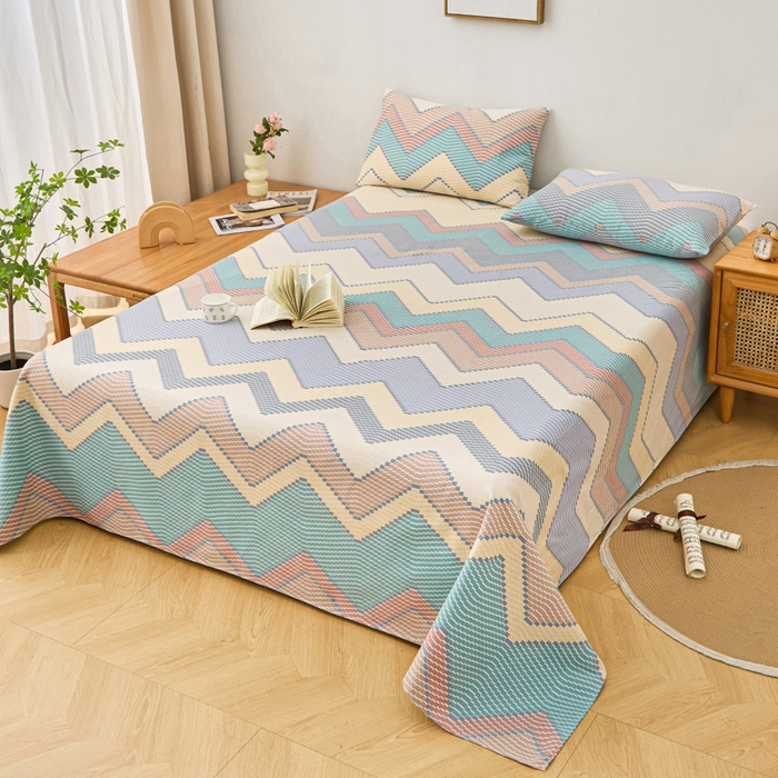 91家纺网 家纺一手货源 找家纺 首爱家纺 2025新款印花原棉标老粗布床单老粗布凉席软凉席 波纹空间