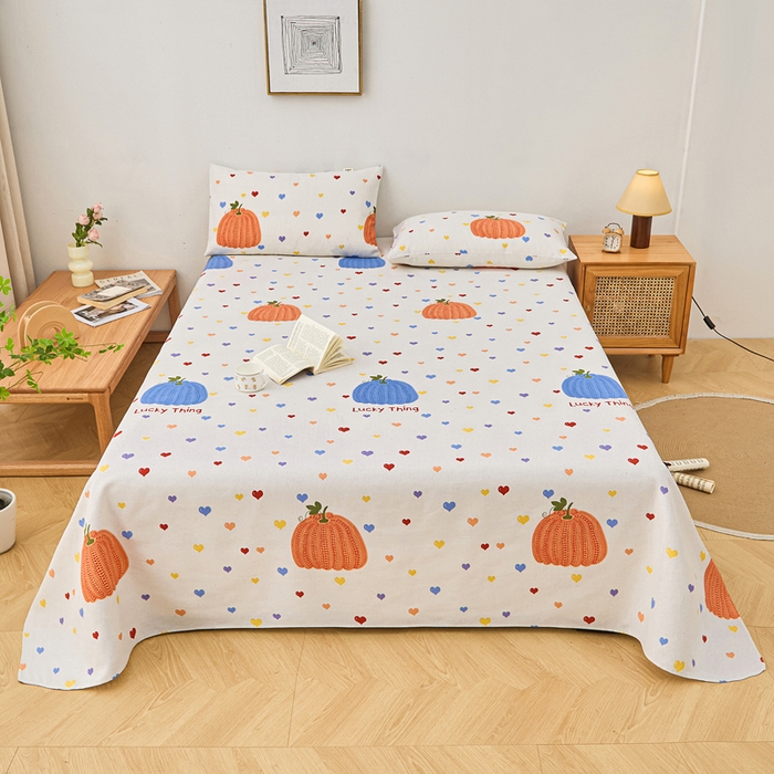 91家纺网 家纺一手货源 找家纺 首爱家纺 2025新款印花原棉标老粗布床单老粗布凉席软凉席 百变南瓜