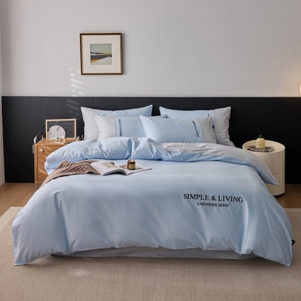 91家纺网 家纺一手货源 找家纺 佳汐蓝家纺 2025春夏新款无印水洗棉自由空间四件套 自由天空蓝