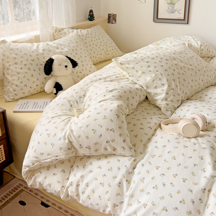 91家纺网 家纺一手货源 找家纺 夜笙2025新款A类水洗棉双层纱印花四件套 花影