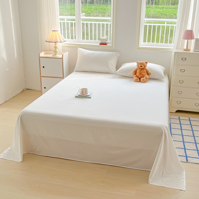 91家纺网 家纺一手货源 找家纺 韩巢家纺 2025新款格子纯色A类水洗棉床单单件 A类本白-床单