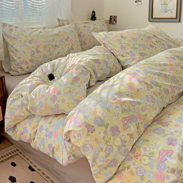 91家纺网 家纺一手货源 找家纺 夜笙2025新款A类水洗棉双层纱印花四件套 兔漫画报