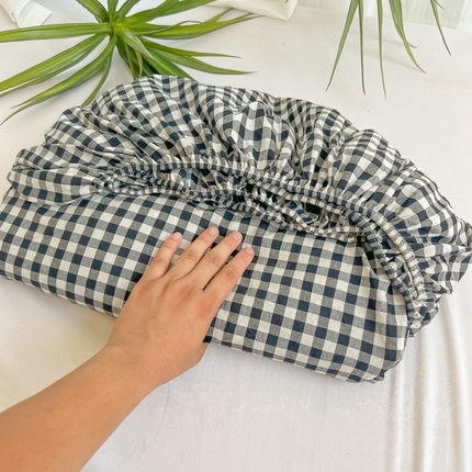 韩巢家纺 2025新款A类纯色格子水洗棉床笠单件床罩床套 A类黑色格-床笠