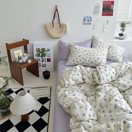 91家纺网 家纺一手货源 找家纺 （总）2025新款纯棉小清新四件套小碎花学生三件套纯色床单印花枕套双人床笠