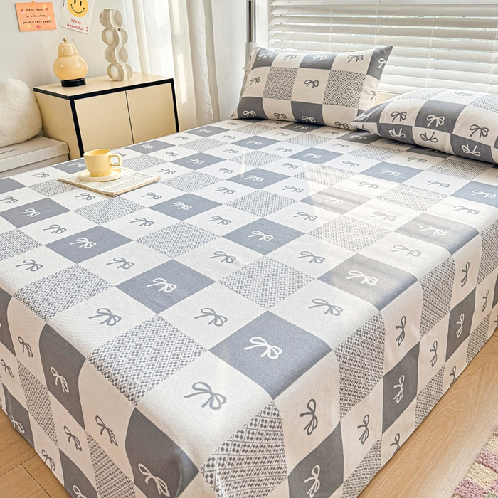 91家纺网 家纺一手货源 找家纺 棉乐町家居 2025年新款印花原棉标老粗布床单 黑白方格