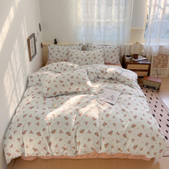 91家纺网 家纺一手货源 找家纺 夜笙2025新款A类水洗棉双层纱印花四件套 法式浪漫