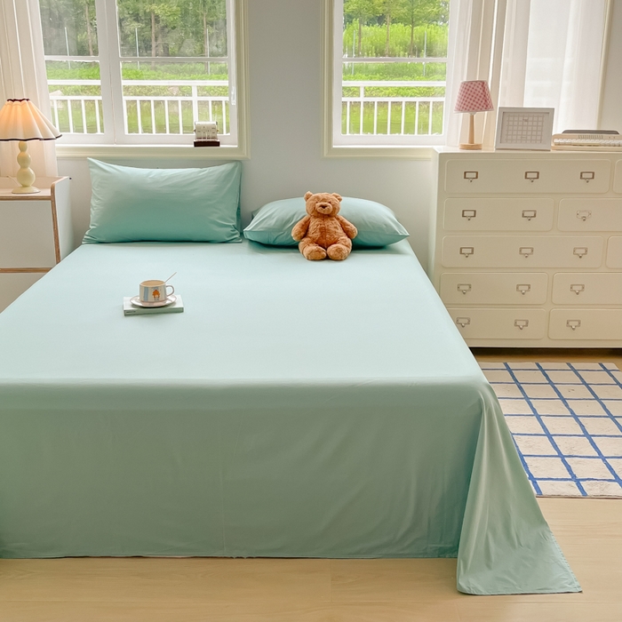 91家纺网 家纺一手货源 找家纺 韩巢家纺 2025新款格子纯色A类水洗棉床单单件 A类浅绿-床单