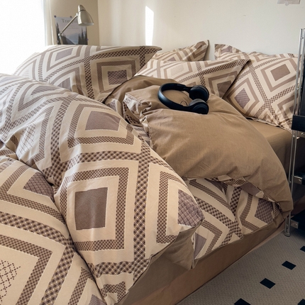 盛馨 2025年高支高密全棉套件简约北欧风13372纯棉床笠四件套三件套 里奥