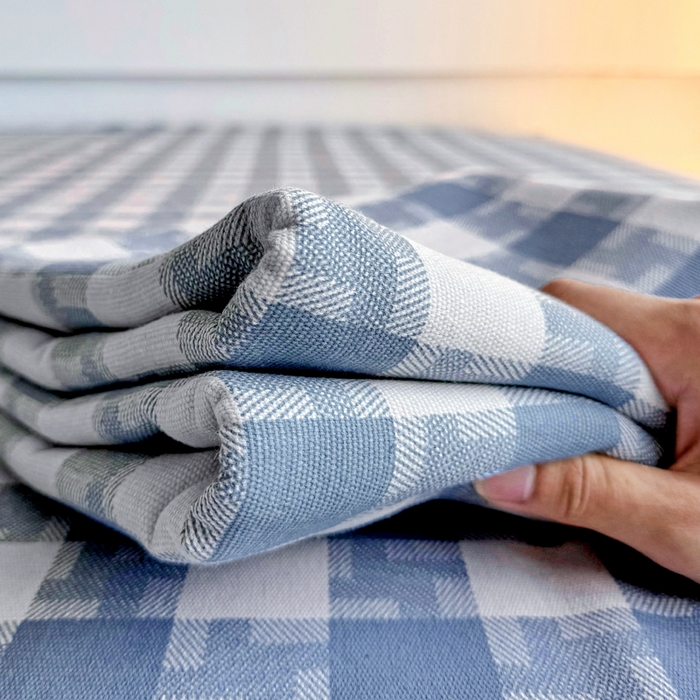 91家纺网 家纺一手货源 找家纺 首爱家纺 2025新款印花原棉标老粗布床单老粗布凉席软凉席 渐变蓝格