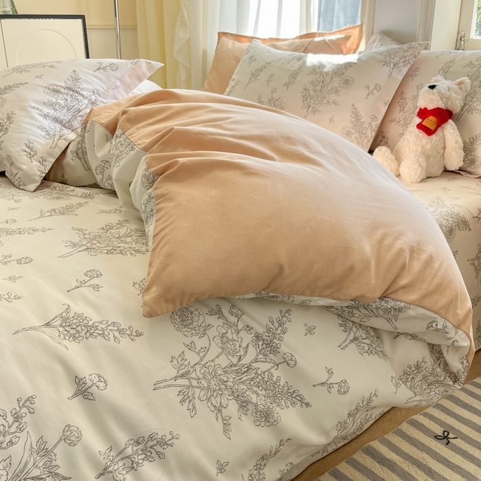 91家纺网 家纺一手货源 找家纺 （总）菲梵家纺 2025新款小清新喷气印花全棉四件套