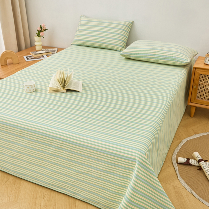 91家纺网 家纺一手货源 找家纺 棉乐町家居 2025年新款印花原棉标老粗布床单 果绿条