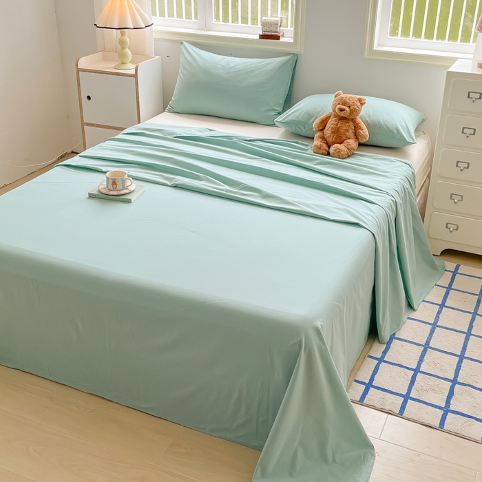 91家纺网 家纺一手货源 找家纺 韩巢家纺 2025新款格子纯色A类水洗棉床单单件 A类浅绿-床单