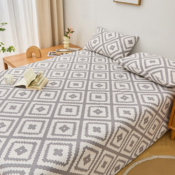 91家纺网 家纺一手货源 找家纺 棉乐町家居 2025年新款印花原棉标老粗布床单 波澜-灰