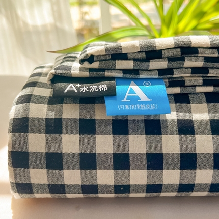 韩巢家纺 2025新款格子纯色A类水洗棉床单单件 A类黑色格-床单