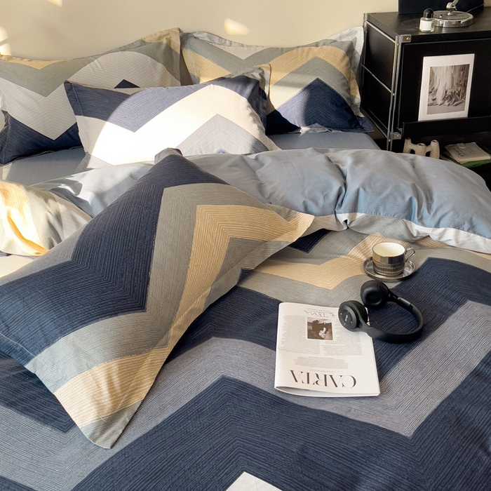 91家纺网 家纺一手货源 找家纺 盛馨 2025年高支高密全棉套件简约北欧风13372纯棉床笠四件套三件套 艾伦