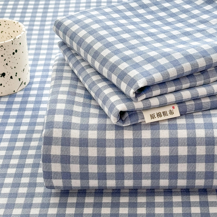 91家纺网 家纺一手货源 找家纺 首爱家纺 2025新款印花原棉标老粗布床单老粗布凉席软凉席 蓝小格