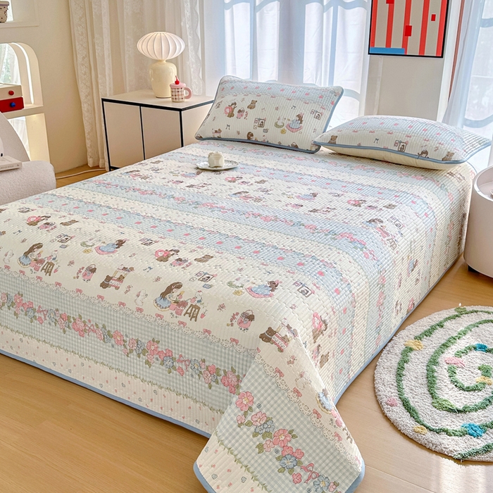 91家纺网 家纺一手货源 找家纺 2025新款13070单面全棉绗缝床盖三件套 出游伙伴