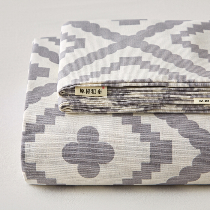 91家纺网 家纺一手货源 找家纺 棉乐町家居 2025年新款印花原棉标老粗布床单 波澜-灰