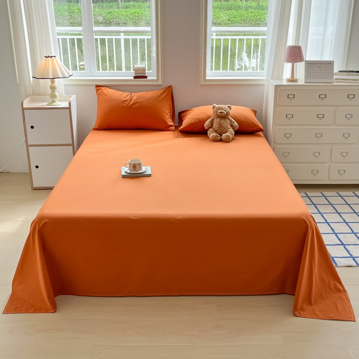 91家纺网 家纺一手货源 找家纺 韩巢家纺 2025新款格子纯色A类水洗棉床单单件 A类铁锈红-床单