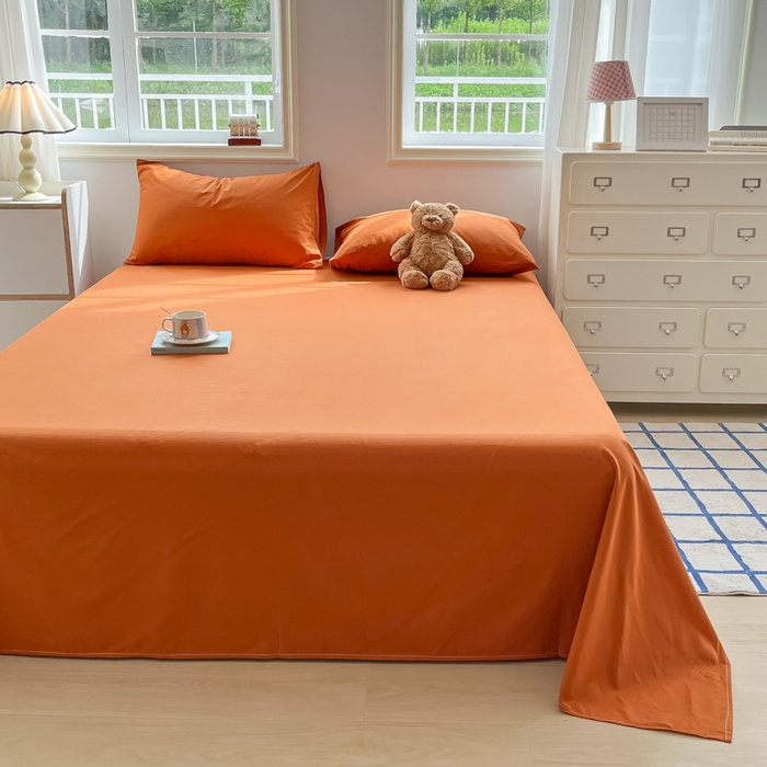 91家纺网 家纺一手货源 找家纺 韩巢家纺 2025新款格子纯色A类水洗棉床单单件 A类铁锈红-床单