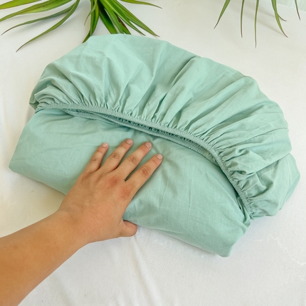 91家纺网 家纺一手货源 找家纺 韩巢家纺 2025新款A类纯色格子水洗棉床笠单件床罩床套 A类浅绿-床笠