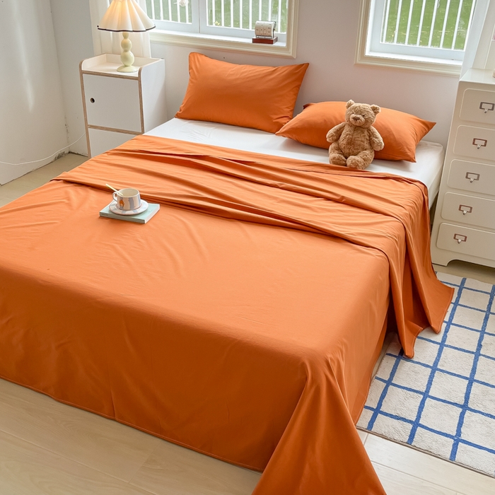 91家纺网 家纺一手货源 找家纺 韩巢家纺 2025新款格子纯色A类水洗棉床单单件 A类铁锈红-床单