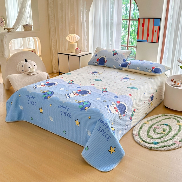 91家纺网 家纺一手货源 找家纺 2025新款13070单面全棉绗缝床盖三件套 太空卫士