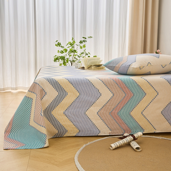 91家纺网 家纺一手货源 找家纺 首爱家纺 2025新款印花原棉标老粗布床单老粗布凉席软凉席 波纹空间