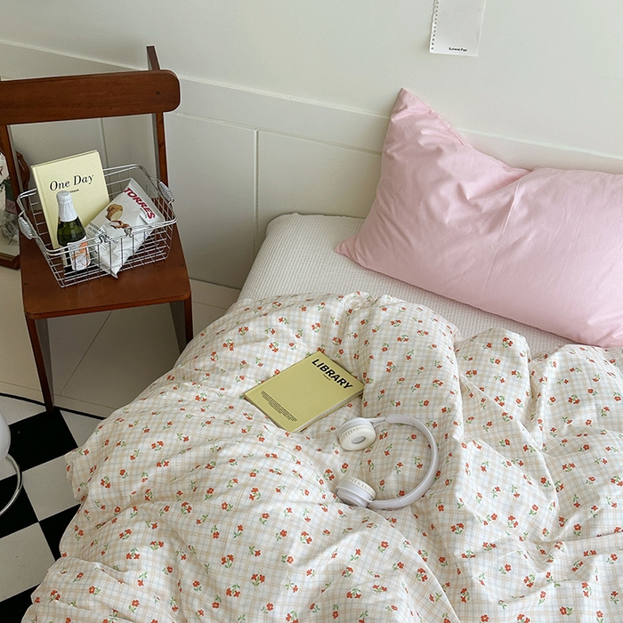 91家纺网 家纺一手货源 找家纺 2025新款纯棉小清新小碎花学生被套 篱落粉