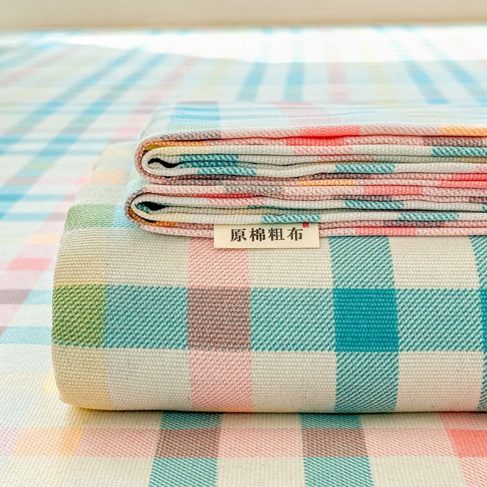 91家纺网 家纺一手货源 找家纺 首爱家纺 2025新款印花原棉标老粗布床单老粗布凉席软凉席 冰激凌格