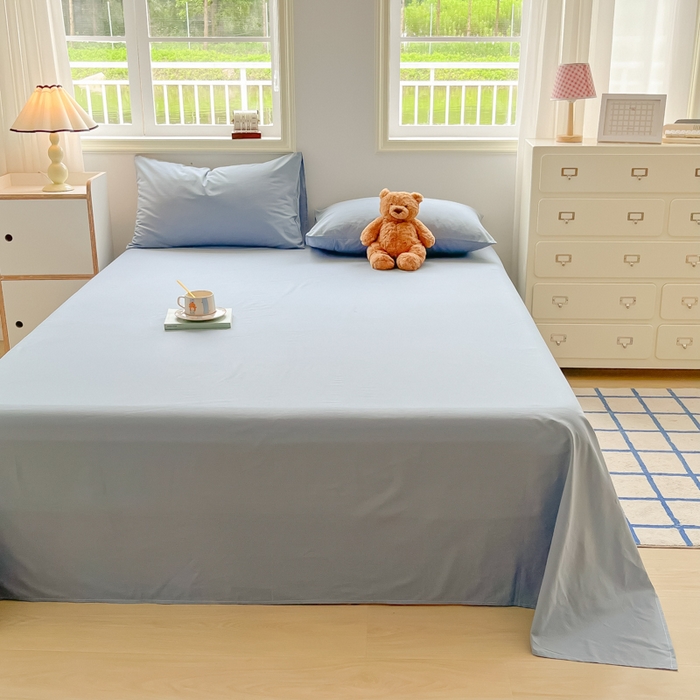 91家纺网 家纺一手货源 找家纺 韩巢家纺 2025新款格子纯色A类水洗棉床单单件 A类浅兰-床单